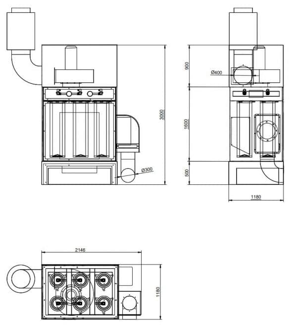 Stationäre Filter- und Absauganlage mit individuell ausgelegter Filterfläche und Materialauswahl, Antrieb wahlweise 9,0 / 11,0 oder 15,0 kW